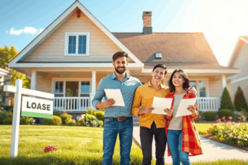 Ein Bild von einem glücklichen Paar vor ihrem neuen Zuhause, symbolisiert durch einfache und zugängliche Kredite.