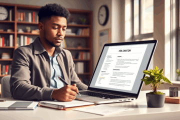 Ein Bewerber bereitet sich auf die Bewerbung bei Siemens vor, mit einem strukturierten Lebenslauf und einem Motivationsschreiben.