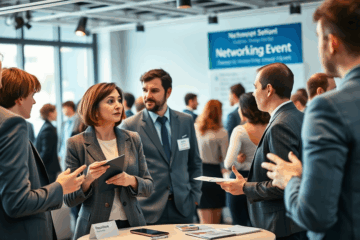 Personen, die bei einem Networking-Event miteinander sprechen und Kontakte knüpfen.