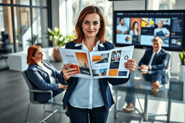 Das Bild zeigt ein kreatives Portfolio, das für deutsche Arbeitgeber gestaltet wurde.